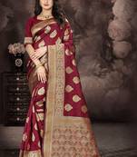 Maroon Woven Art Silk Saree With Blouse