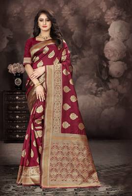 Maroon Woven Art Silk Saree With Blouse 4