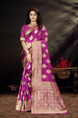 Purple Woven Art Silk Saree With Blouse 1