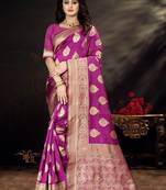 Purple Woven Art Silk Saree With Blouse