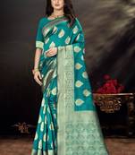 Sea Green Woven Art Silk Saree With Blouse