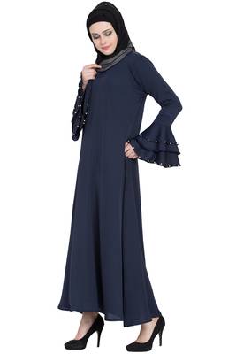 Navy Blue A-Line Nida Abaya 4