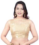 Gold High Neck Dupion Silk Full Net Padded Princess Cut Sleeveless Readymade Saree Blouse