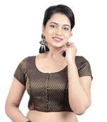 Black Brocade Short Sleeves Padded Princess Cut Readymade Saree Blouse