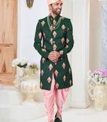 Green embroidered fancy fabric indo-western-dresses