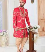 Red embroidered fancy fabric indo-western-dresses