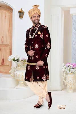Maroon embroidered velvet indo-western-dresses 1