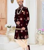 Maroon embroidered velvet indo-western-dresses