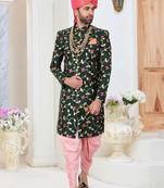 Green embroidered fancy fabric indo-western-dresses