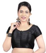 Black Raw Silk Princess Cut Plain Padded Readymade Saree Blouse