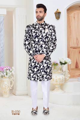Blue embroidered velvet indo-western-dresses 1