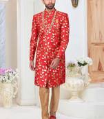 Red embroidered fancy fabric indo-western-dresses