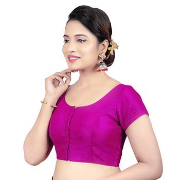 Pink Banglori Silk Princess Cut Padded Short Sleeves Readymade Saree Blouse 3