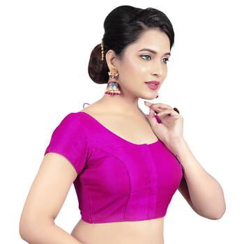 Pink Banglori Silk Princess Cut Padded Short Sleeves Readymade Saree Blouse 4