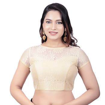 High Neck Black Dupion Silk Full Net Padded Princess Cut Short Sleeves Readymade Saree Blouse 1