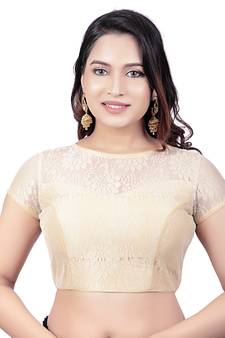 High Neck Black Dupion Silk Full Net Padded Princess Cut Short Sleeves Readymade Saree Blouse
