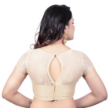 High Neck Black Dupion Silk Full Net Padded Princess Cut Short Sleeves Readymade Saree Blouse 2