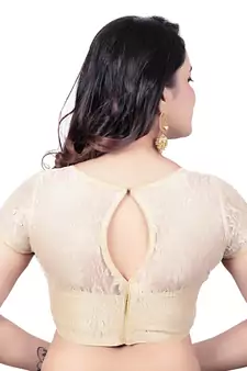 High Neck Black Dupion Silk Full Net Padded Princess Cut Short Sleeves Readymade Saree Blouse