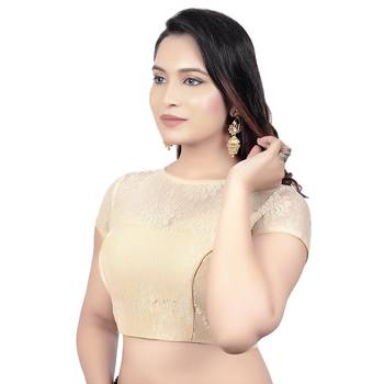 High Neck Black Dupion Silk Full Net Padded Princess Cut Short Sleeves Readymade Saree Blouse 3