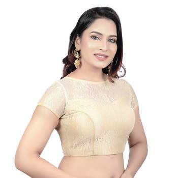 High Neck Black Dupion Silk Full Net Padded Princess Cut Short Sleeves Readymade Saree Blouse 4