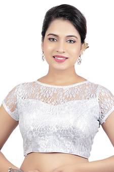 High Neck Black Dupion Silk Full Net Padded Princess Cut Short Sleeves Readymade Saree Blouse