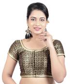 Black Brocade Princess Cut Short Sleeves Padded Readymade Saree Blouse
