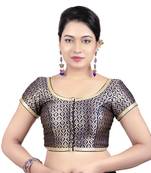 Navy Blue Brocade Princess Cut Short Sleeves Padded Readymade Saree Blouse
