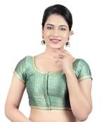 Rama Green Brocade Princess Cut Short Sleeves Padded Readymade Saree Blouse