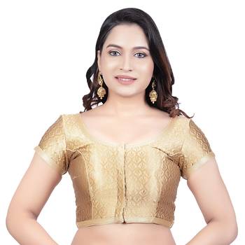 Gold Brocade Princess Cut Short Sleeves Padded Readymade Saree Blouse 1