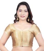Gold Brocade Princess Cut Short Sleeves Padded Readymade Saree Blouse