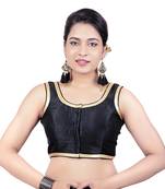 Black Plain Dupion Silk Princess Cut Padded Sleeveless Readymade Saree Blouse