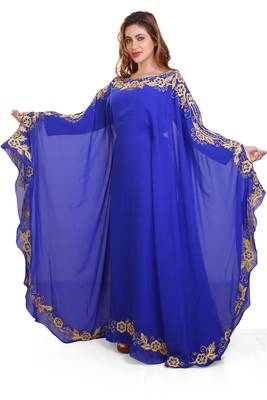 royal blue moroccan dubai kaftan farasha aari and stone work dress 1