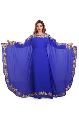 royal blue moroccan dubai kaftan farasha aari and stone work dress 2