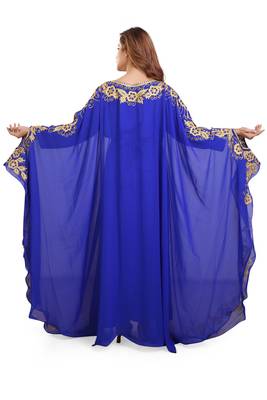 royal blue moroccan dubai kaftan farasha aari and stone work dress 3