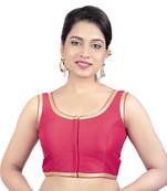 Red Plain Dupion Silk Golden Lace Princess Cut Padded Sleeveless Readymade Saree Blouse