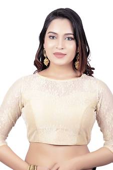 Net Butter Crepe Gold Princess Cut Padded 3/4Th Sleeves Readymade Saree Blouse