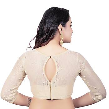 Net Butter Crepe Gold Princess Cut Padded 3/4Th Sleeves Readymade Saree Blouse 2