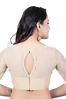 Net Butter Crepe Gold Princess Cut Padded 3/4Th Sleeves Readymade Saree Blouse