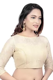 Net Butter Crepe Gold Princess Cut Padded 3/4Th Sleeves Readymade Saree Blouse
