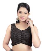 Black V Neck Tikkli Work Cotton Princess Cut Padded Sleeveless Readymade Saree Blouse