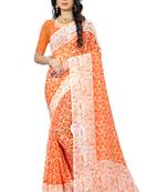 Orange printed chiffon saree with blouse