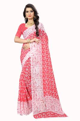 Pink printed chiffon saree with blouse 1