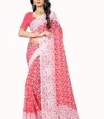 Pink printed chiffon saree with blouse