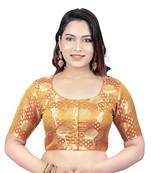 Brocade Mustard Umbrella Design Half Sleeves Princess Cut Padded Readymade Saree Blouse