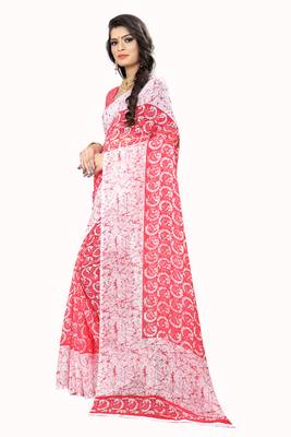 Pink printed chiffon saree with blouse 2