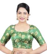 Brocade Green Umbrella Design Half Sleeves Princess Cut Padded Readymade Saree Blouse