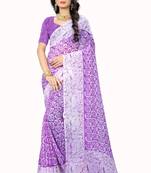Purple printed chiffon saree with blouse