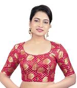 Brocade Red Umbrella Design Half Sleeves Princess Cut Padded Readymade Saree Blouse