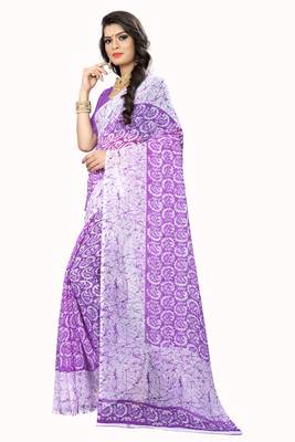 Purple printed chiffon saree with blouse 2
