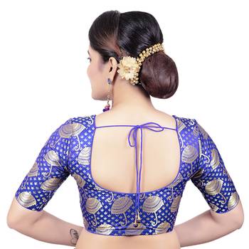 Brocade Red Umbrella Design Half Sleeves Princess Cut Padded Readymade Saree Blouse 2